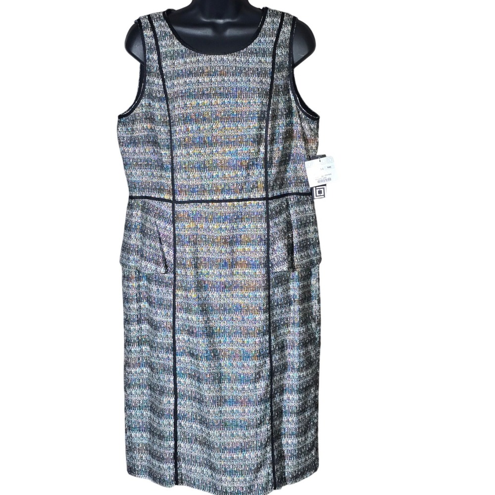 Liz Claiborne NWT Black White Tweed Sheath Dress 14 Sleeveless Pockets Career